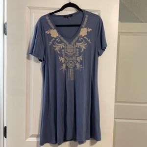 Boutique A -Line Blue and Embroidered Dress